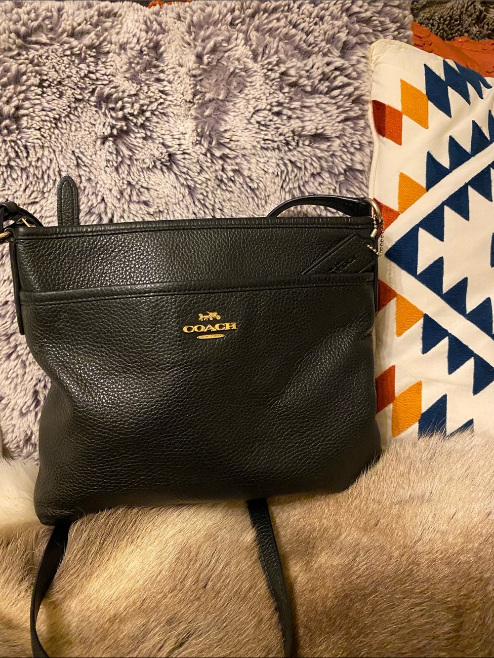Coach Black Pebbled Leather Crossbody with Gold Logo